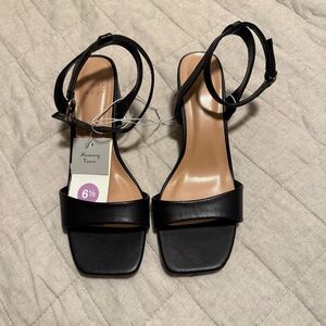 a new day Black Square Toe Ankle Strap Heeled Sandals
